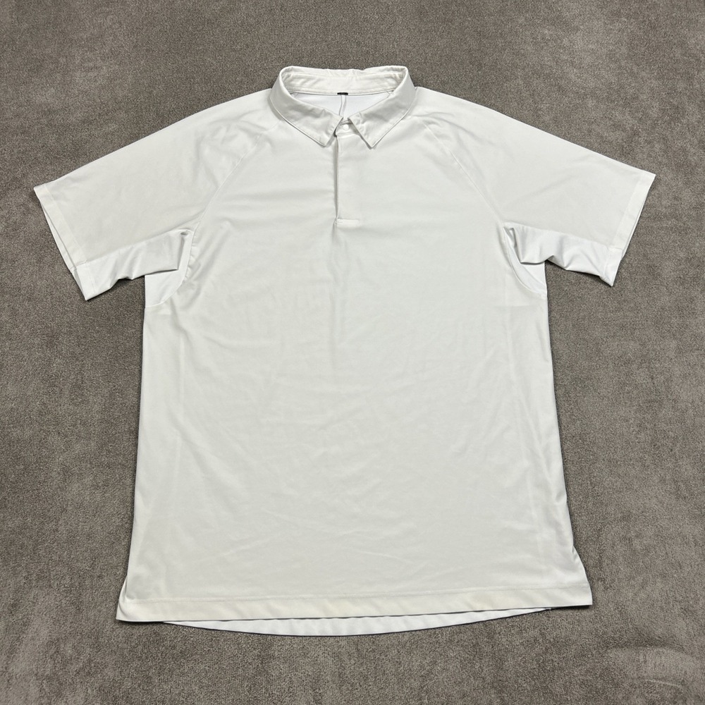 Lululemon Shirt Mens Large White Snap Front Polo Golf Pique Short Sleeve - Picture 2 of 7